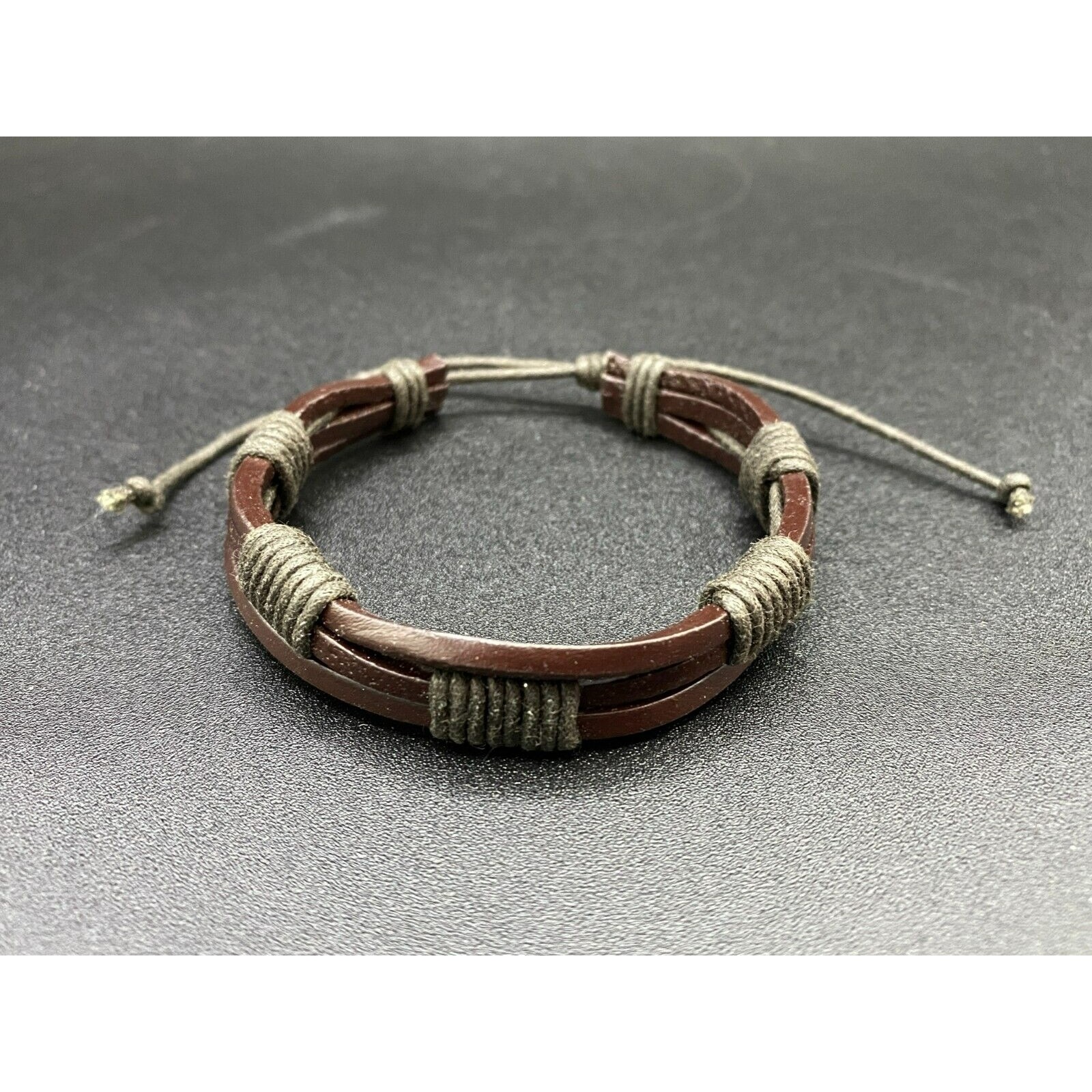 Leather Dark Brown Adjustable Handmade Unisex Bracelet